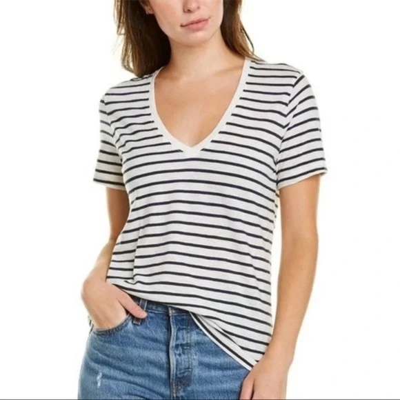 Madewell Tops - Madewell Theresa V-neck Navy Striped Tee Medium
